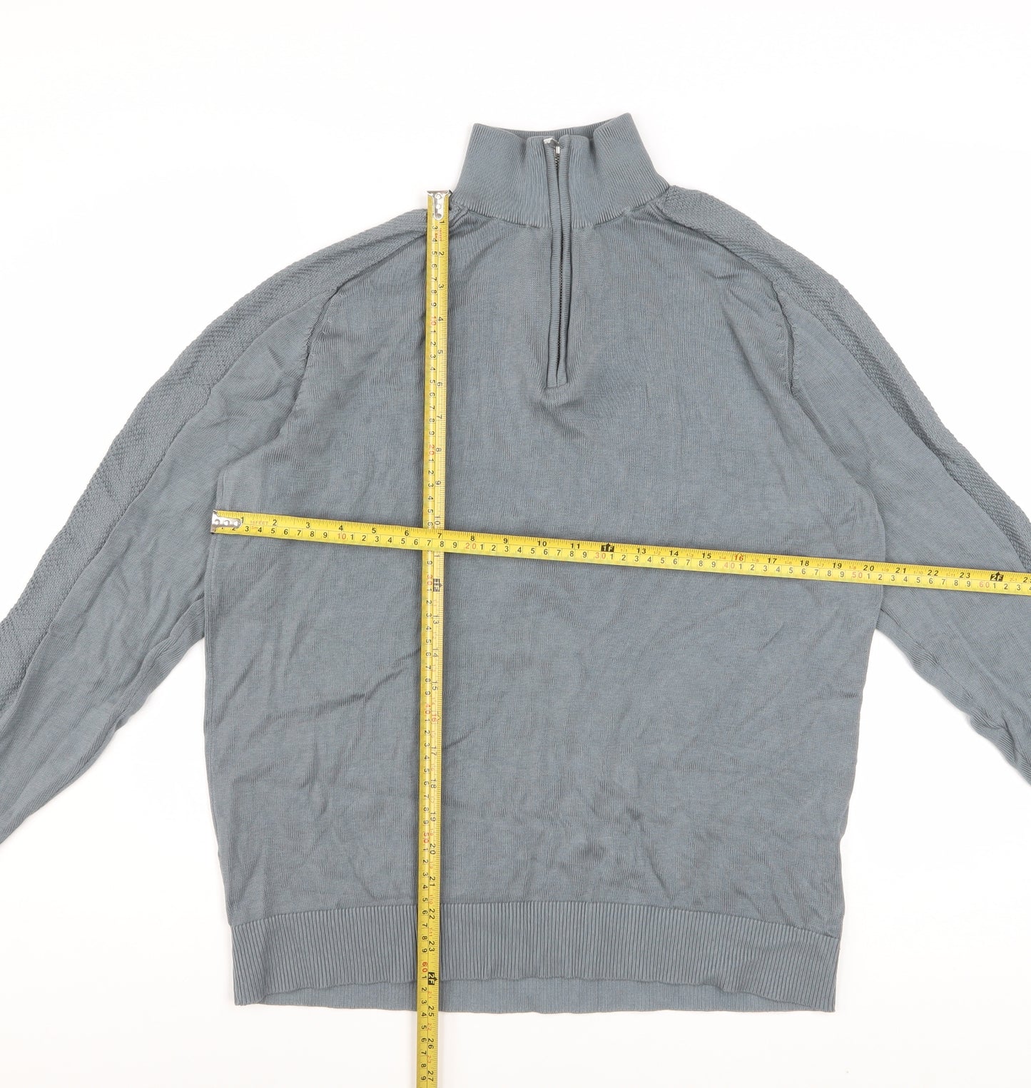 Marks and Spencer Men's Pewter 1/2 Zip High Neck Jumper Size L