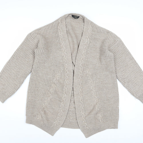 Lipsy Women Beige Cable Knit Long Sleeve Open Cardigan Size 18