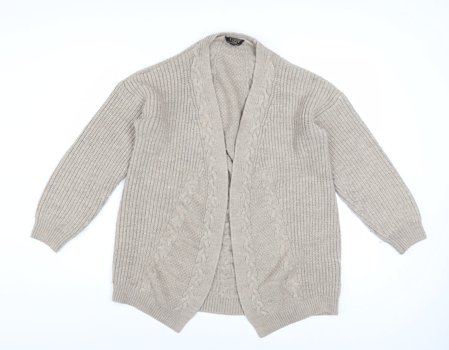 Lipsy Women Beige Cable Knit Long Sleeve Open Cardigan Size 18
