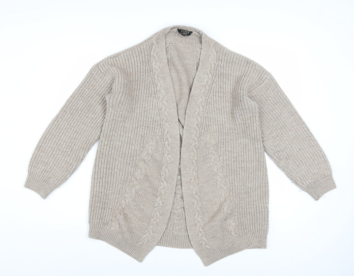 Lipsy Women Beige Cable Knit Long Sleeve Open Cardigan Size 18