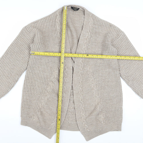 Lipsy Women Beige Cable Knit Long Sleeve Open Cardigan Size 18