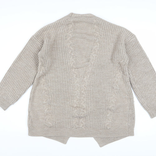 Lipsy Women Beige Cable Knit Long Sleeve Open Cardigan Size 18