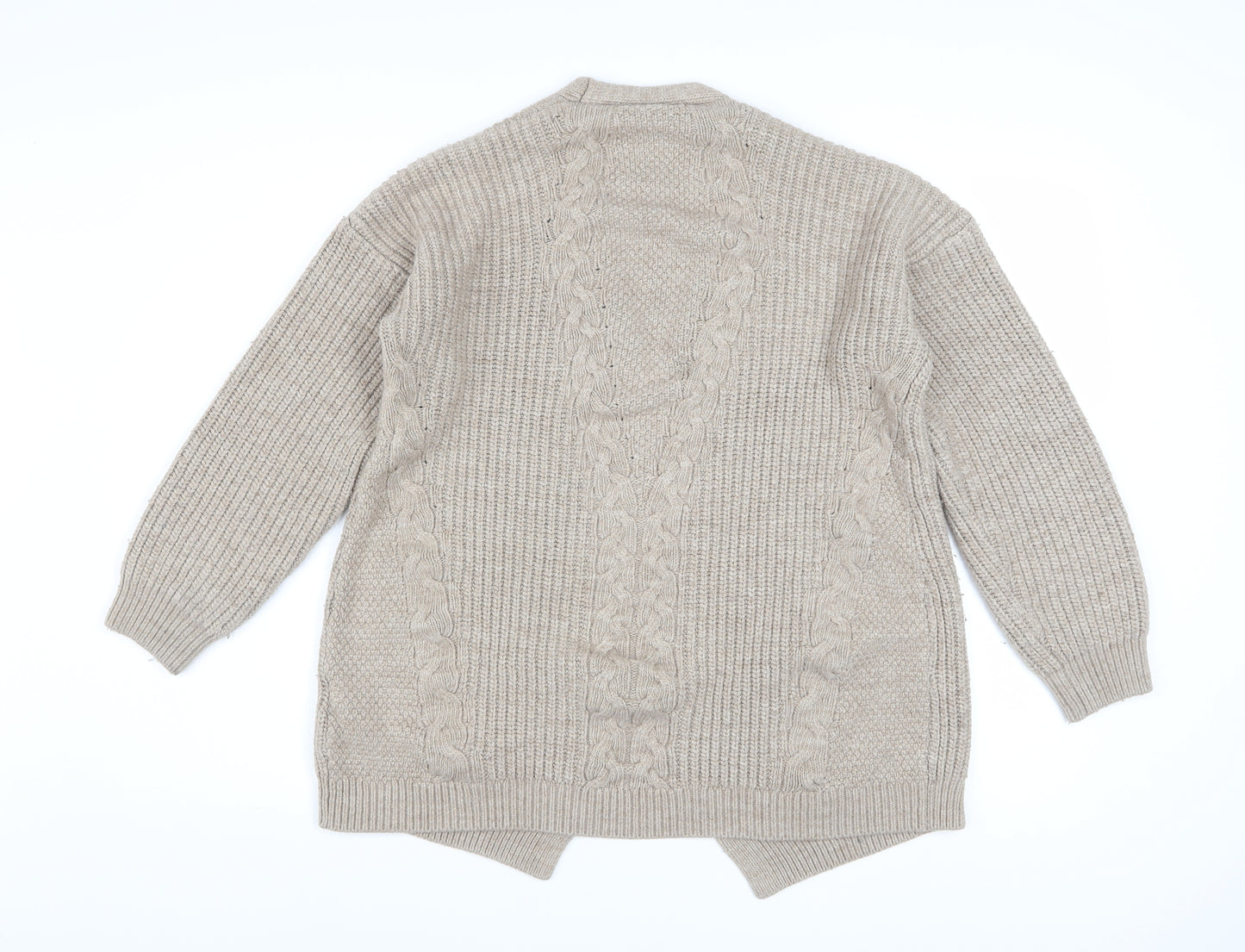 Lipsy Women Beige Cable Knit Long Sleeve Open Cardigan Size 18
