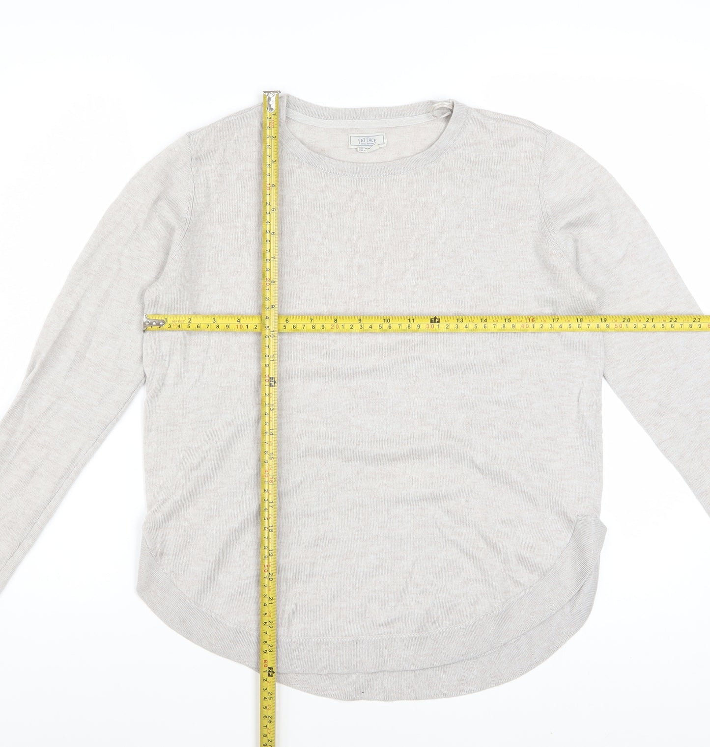 Fat Face Women Beige Wool Blend Jumper UK 10 Long Sleeve Crew Neck