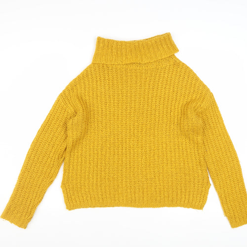 Roman Womens Yellow Roll Neck Chunky Knit Pullover Jumper Size 14