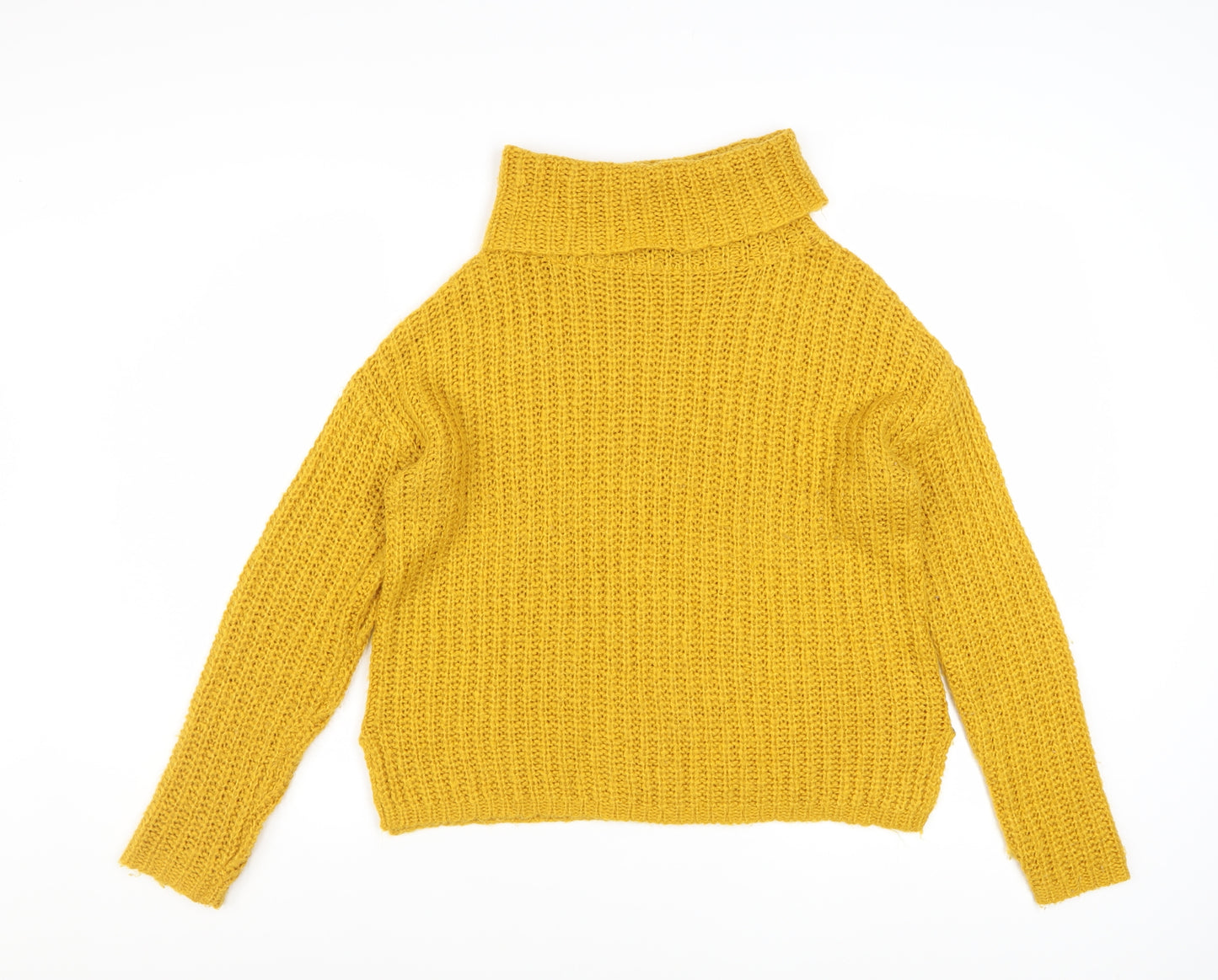 Roman Womens Yellow Roll Neck Chunky Knit Pullover Jumper Size 14