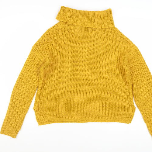 Roman Womens Yellow Roll Neck Chunky Knit Pullover Jumper Size 14