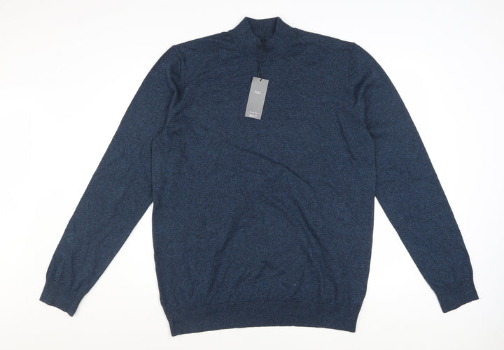 Marks and Spencer Men’s Blue L 1/4 Zip Mock Neck Cotton Jumper