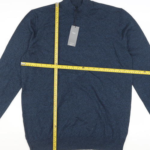 Marks and Spencer Men’s Blue L 1/4 Zip Mock Neck Cotton Jumper