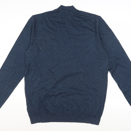 Marks and Spencer Men’s Blue L 1/4 Zip Mock Neck Cotton Jumper