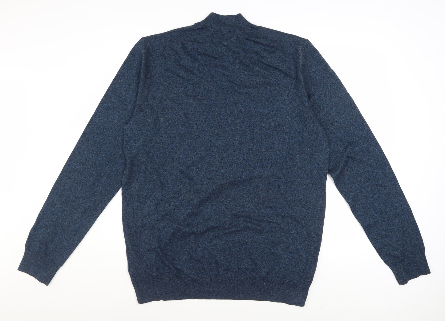 Marks and Spencer Men’s Blue L 1/4 Zip Mock Neck Cotton Jumper