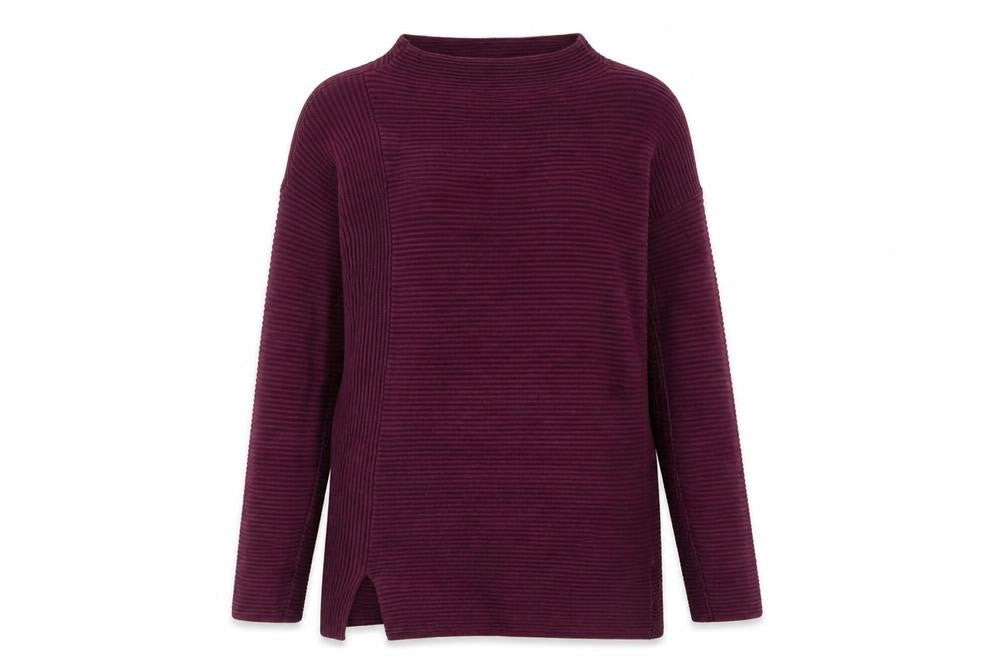 Front view of Joules Women’s Purple Cotton Ribbed jumper, size UK 10