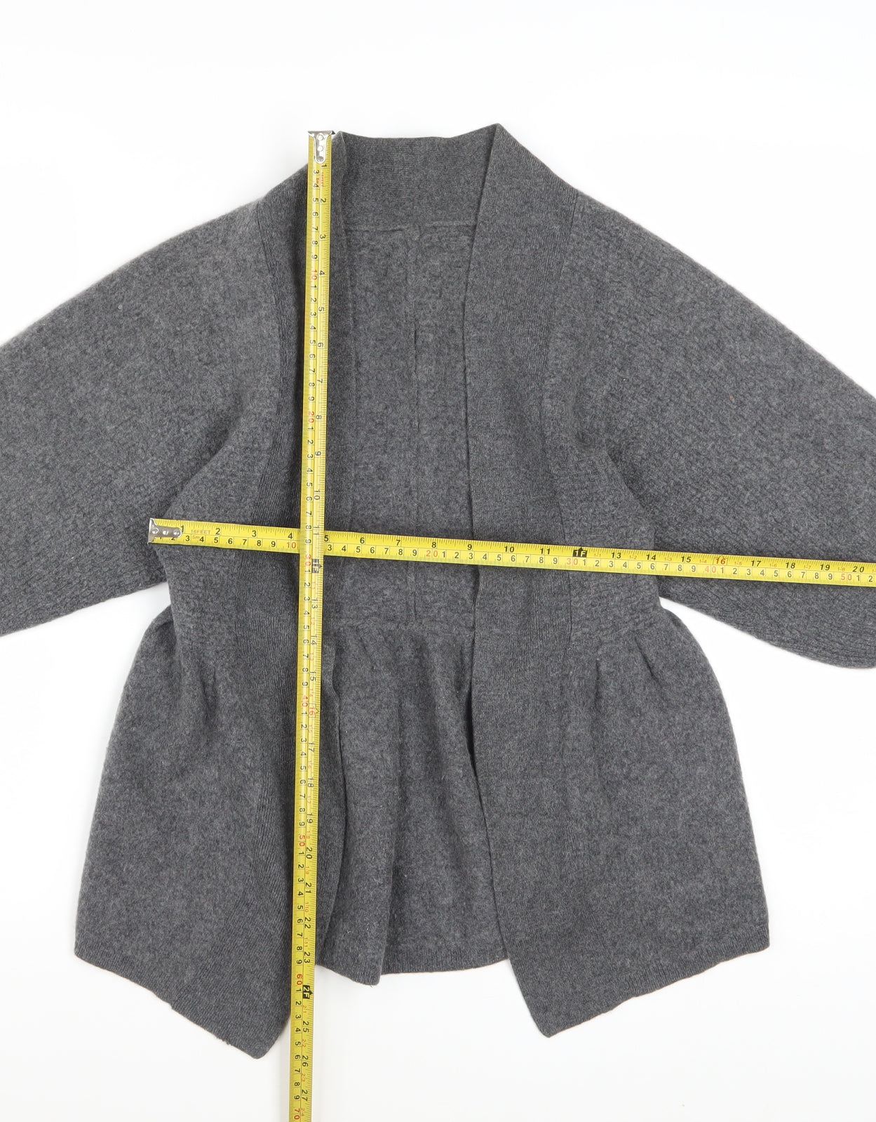 Jaeger Womens Grey 100% Cashmere 3/4 Sleeve Open Cardigan M