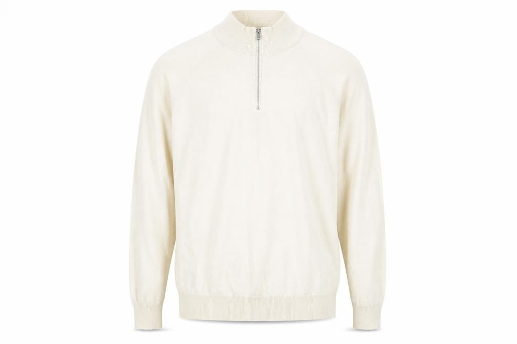 Marks and Spencer Men's Beige M 1/2 Zip High Neck Cotton Jumper