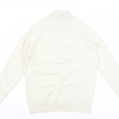 Marks and Spencer Men's Beige M 1/2 Zip High Neck Cotton Jumper