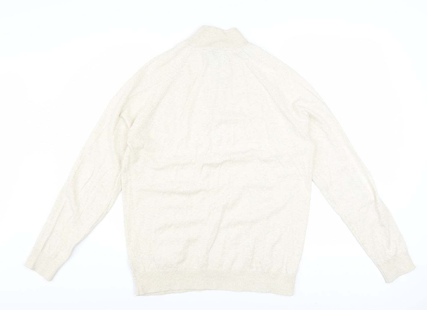 Marks and Spencer Men's Beige M 1/2 Zip High Neck Cotton Jumper