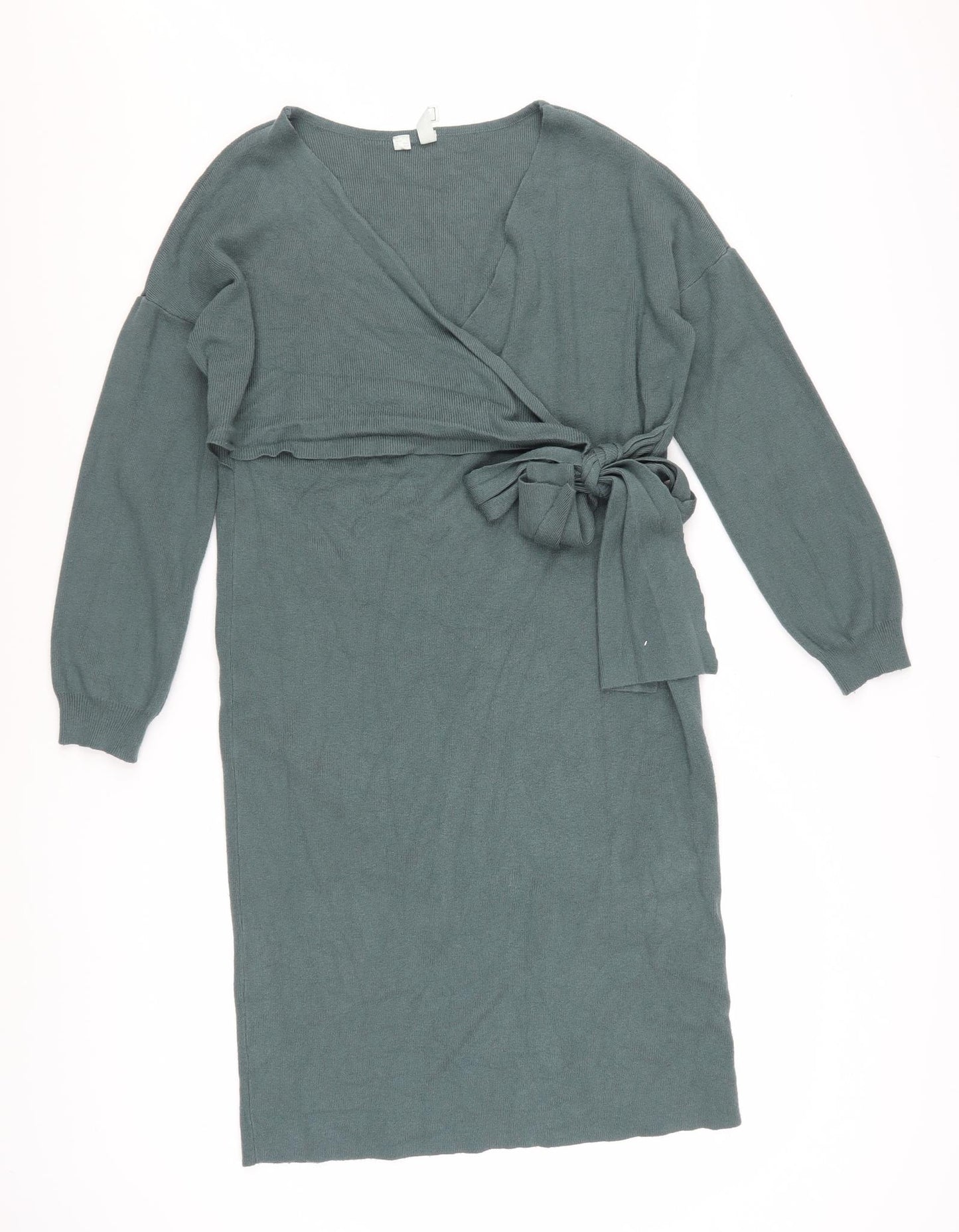 Rainbow Women’s Green Knit Wrap Dress Size 10-12 Long Sleeve