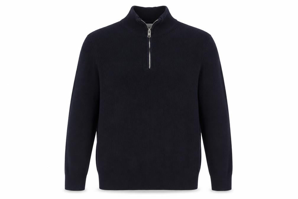 H&M Men Black Cotton 1/2 Zip High Neck Slim Fit Jumper L