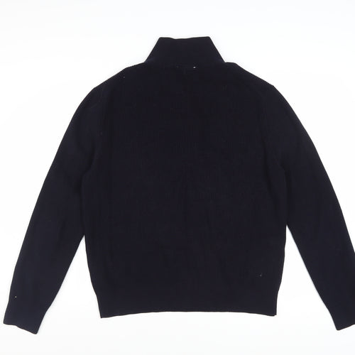 H&M Men Black Cotton 1/2 Zip High Neck Slim Fit Jumper L