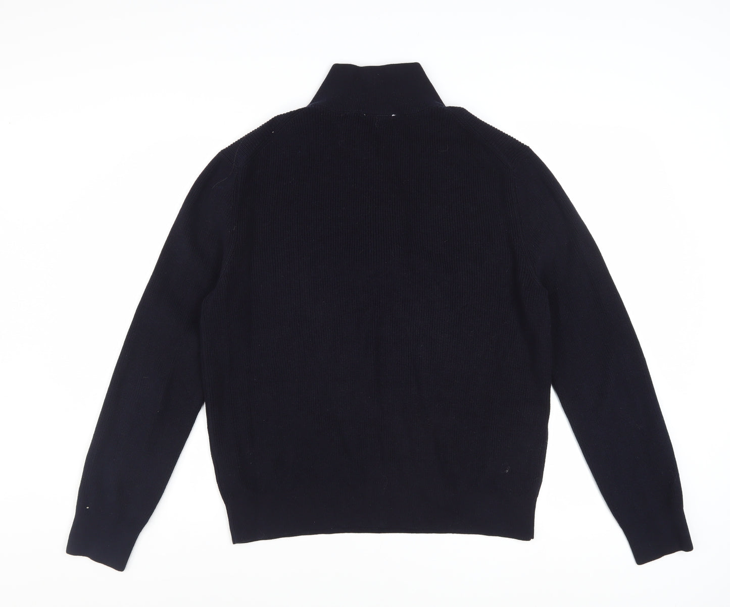 H&M Men Black Cotton 1/2 Zip High Neck Slim Fit Jumper L