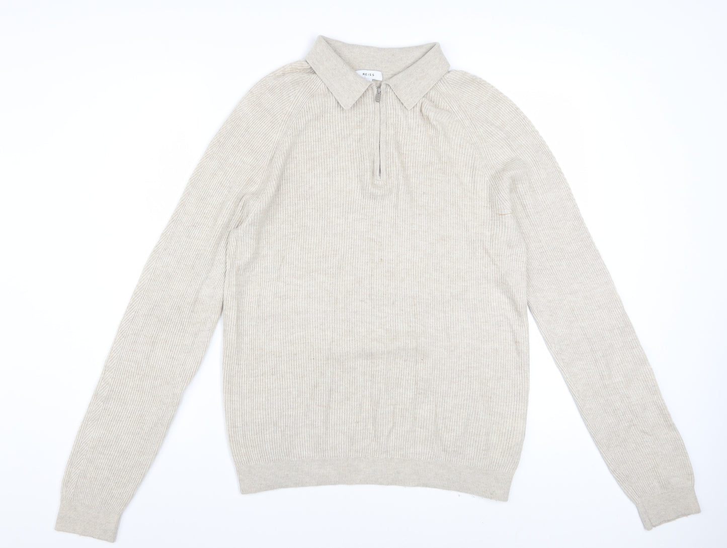 Reiss Men’s Beige Collared Full Zip Knit Jumper M
