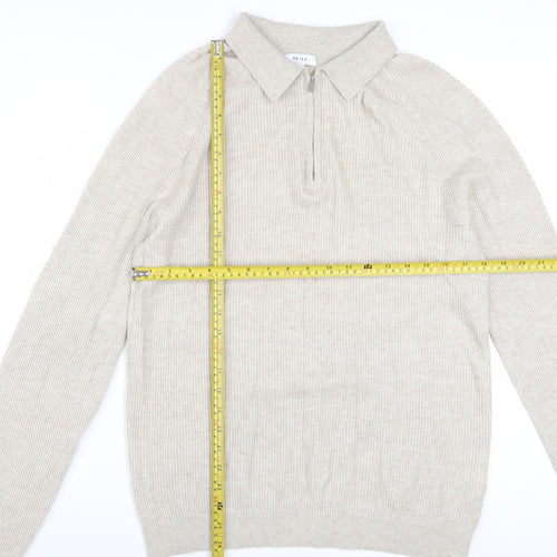 Reiss Men’s Beige Collared Full Zip Knit Jumper M