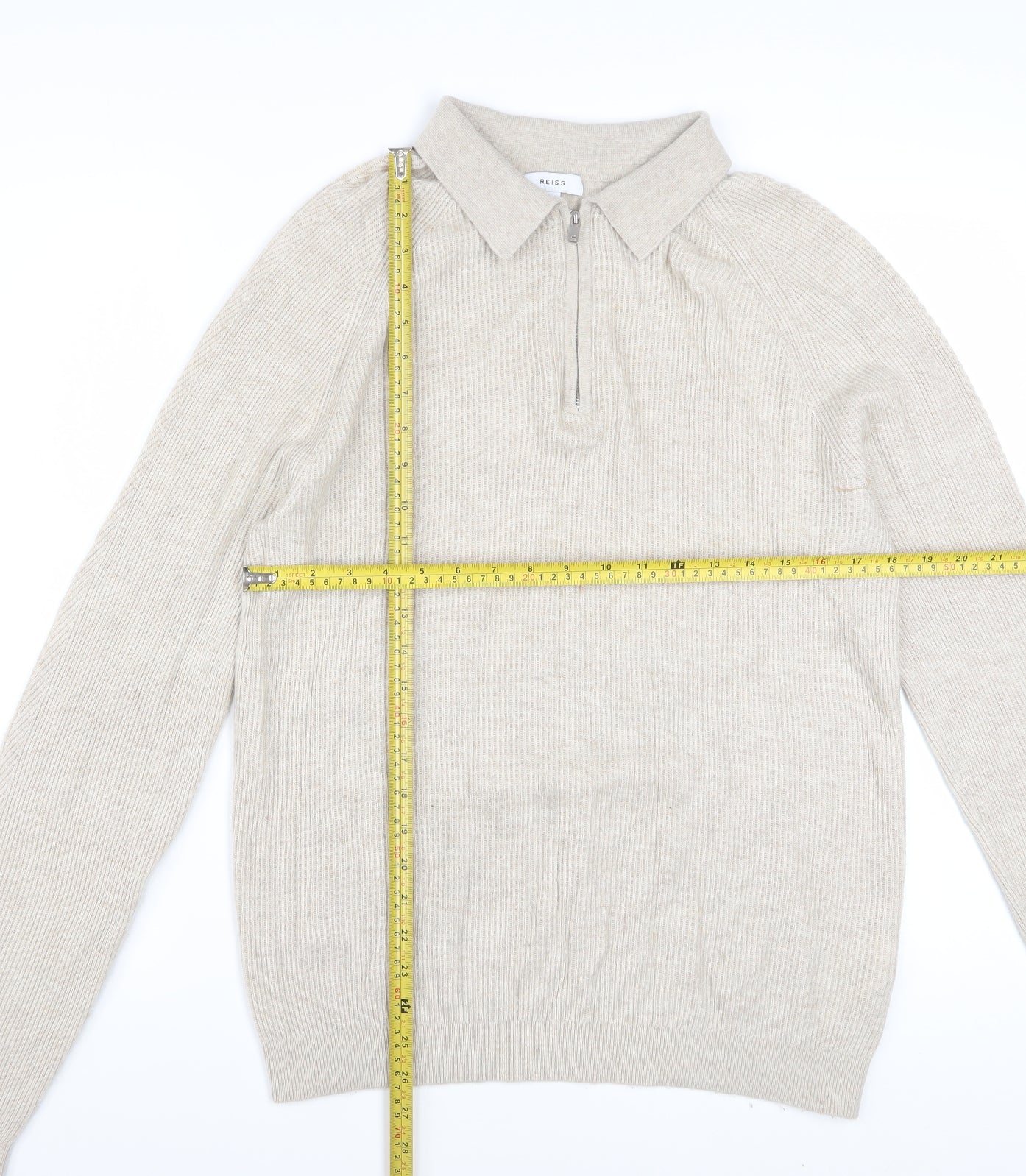 Reiss Men’s Beige Collared Full Zip Knit Jumper M
