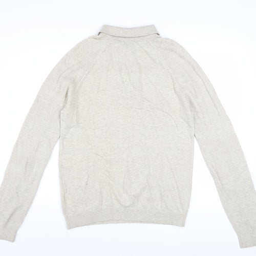 Reiss Men’s Beige Collared Full Zip Knit Jumper M