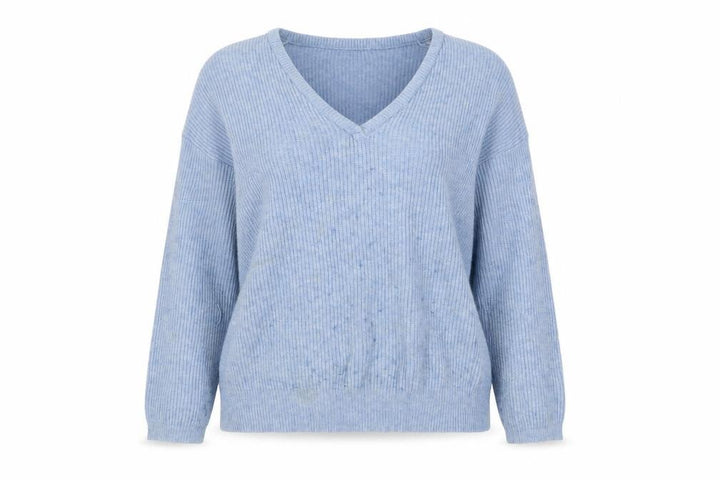 Pull&Bear Women's Blue V-Neck Ribbed Knit Jumper Size S