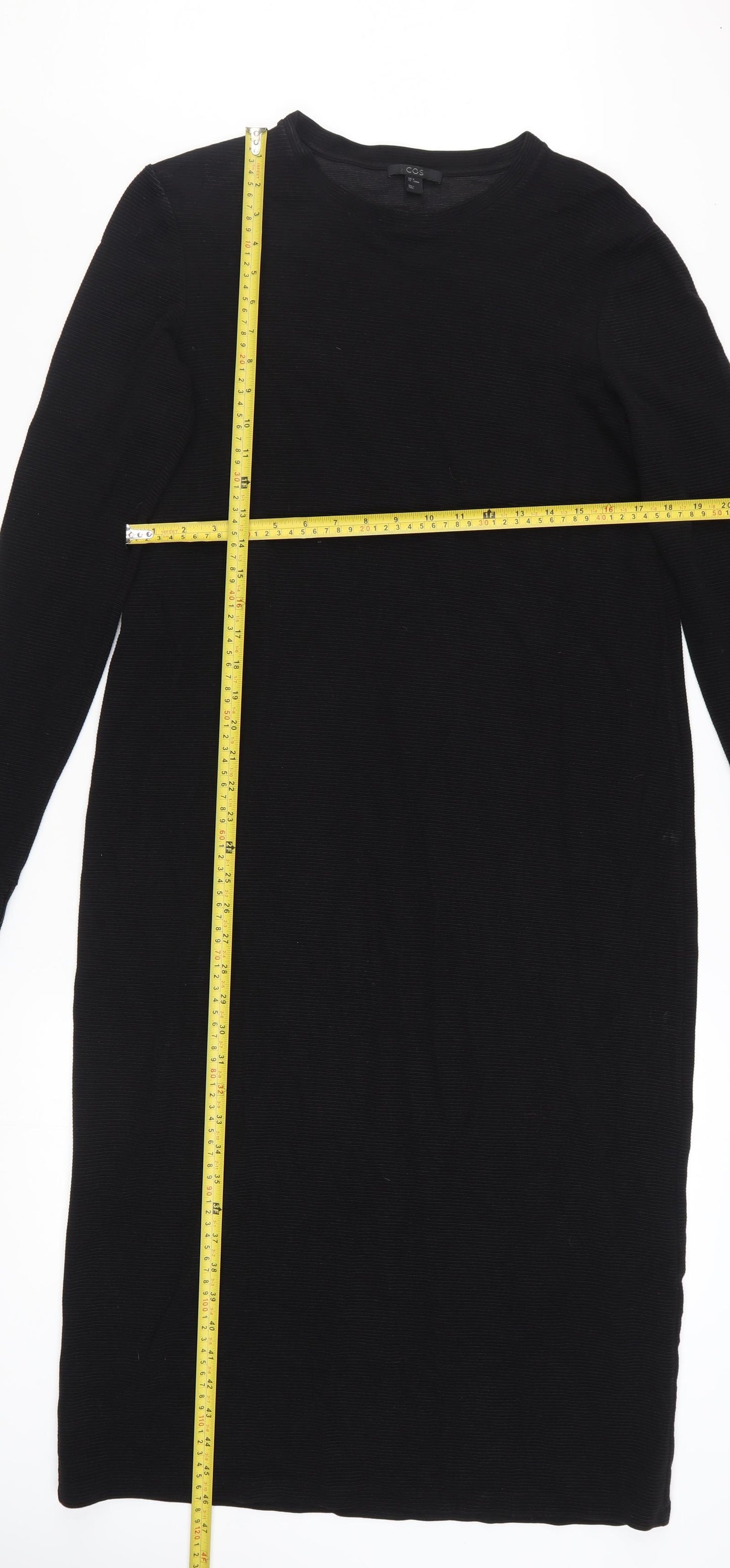 COS Women Black Knit Bodycon Long Sleeve Knee Dress Size 12