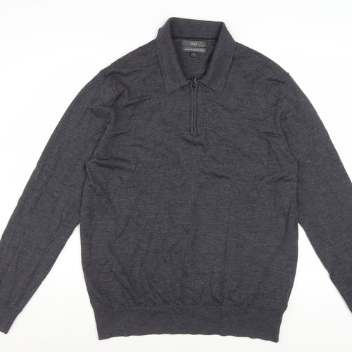 Marks and Spencer Men’s Grey Merino Wool 1/4 Zip Jumper L