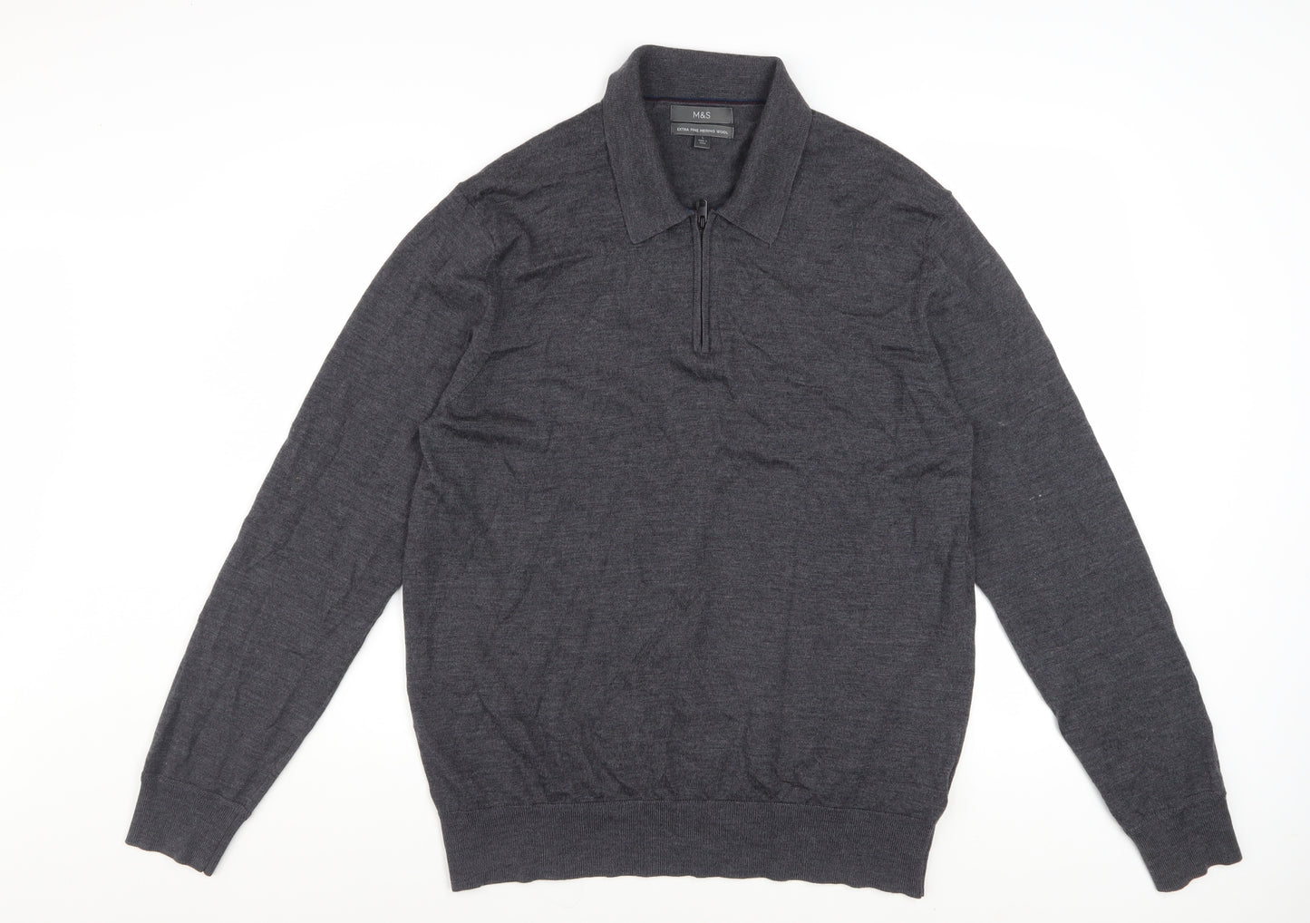 Marks and Spencer Men’s Grey Merino Wool 1/4 Zip Jumper L
