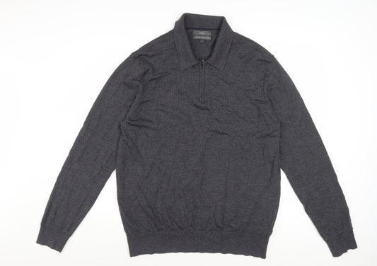 Marks and Spencer Men’s Grey Merino Wool 1/4 Zip Jumper L