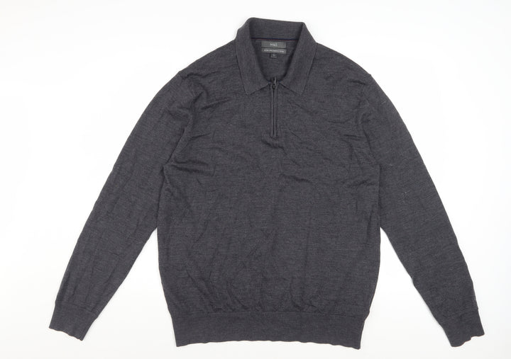Marks and Spencer Men’s Grey Merino Wool 1/4 Zip Jumper L