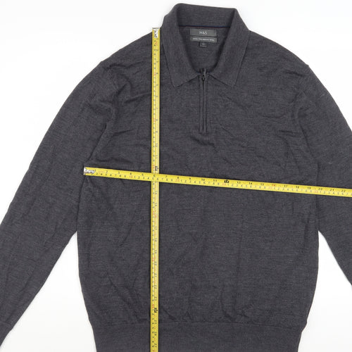 Marks and Spencer Men’s Grey Merino Wool 1/4 Zip Jumper L