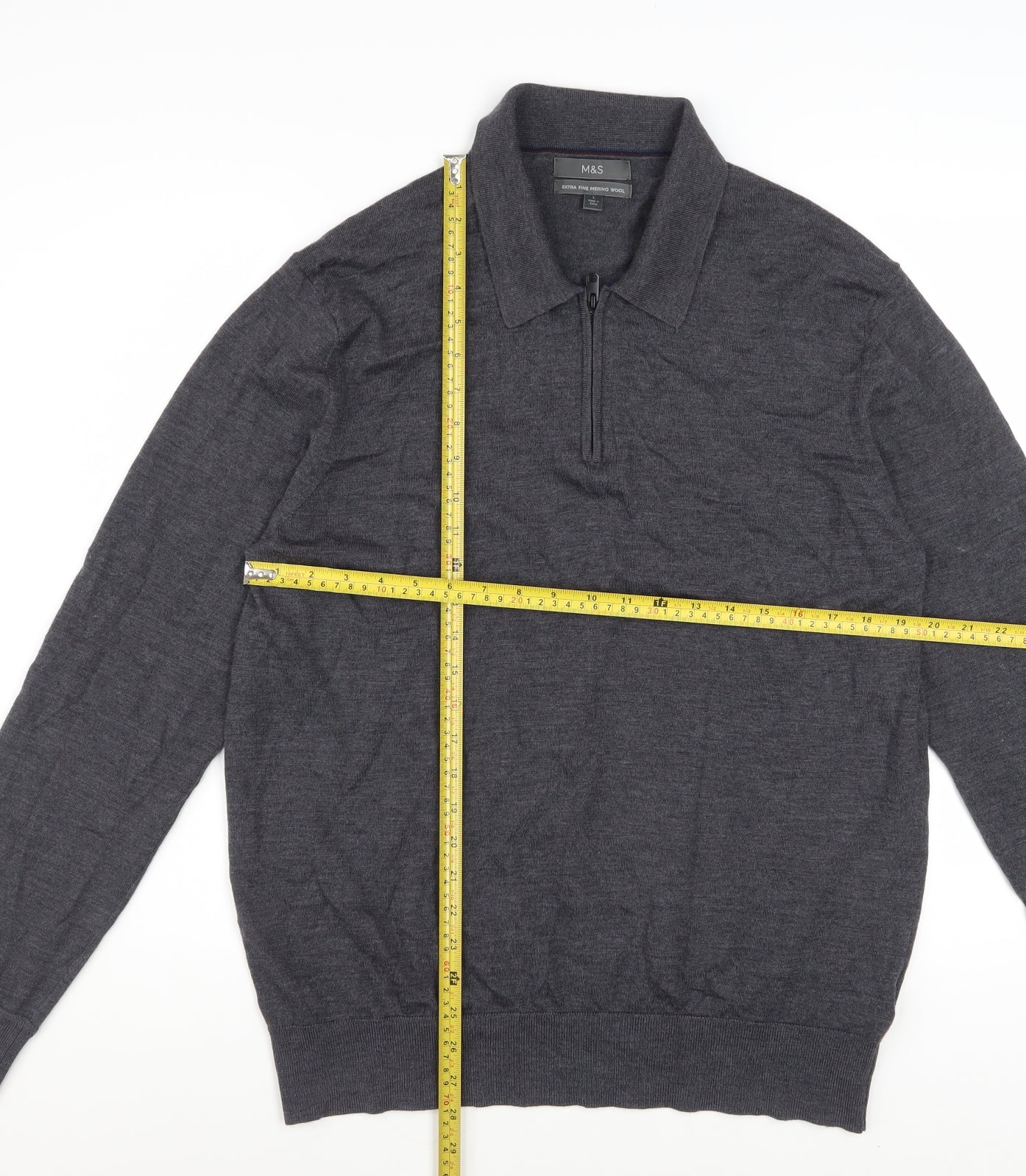 Marks and Spencer Men’s Grey Merino Wool 1/4 Zip Jumper L
