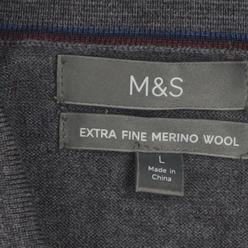 Marks and Spencer Men’s Grey Merino Wool 1/4 Zip Jumper L