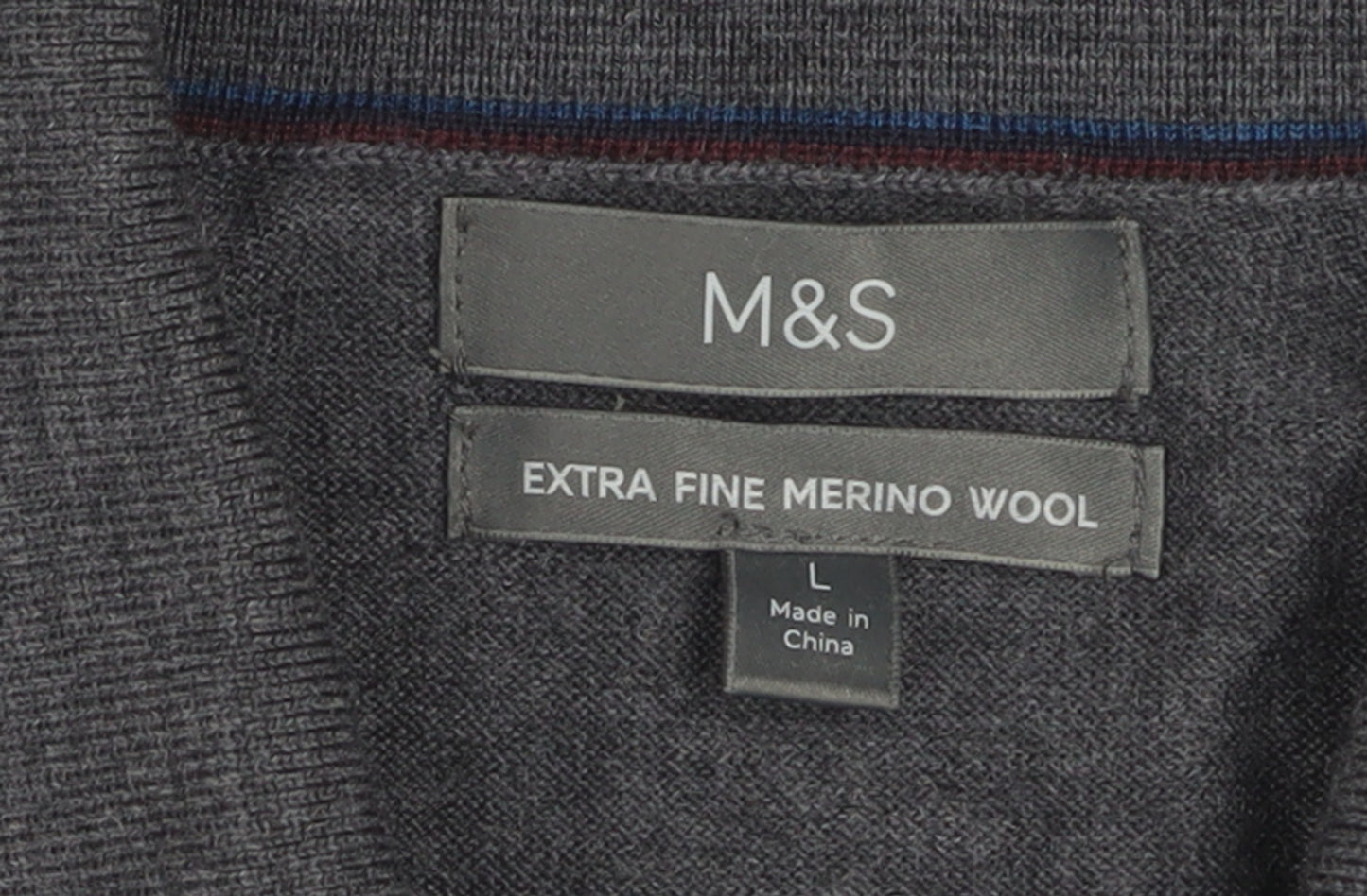 Marks and Spencer Men’s Grey Merino Wool 1/4 Zip Jumper L