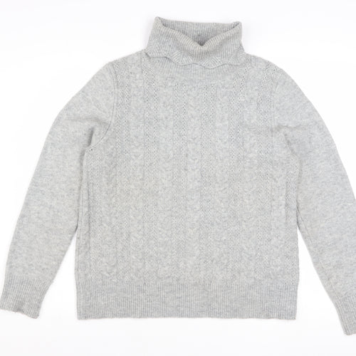 Mistral Womens Grey Cable Knit Roll Neck Jumper Size 12