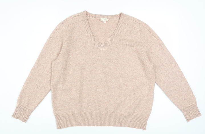 Pablo Women Beige V-Neck Wool Jumper Size S Classic Style