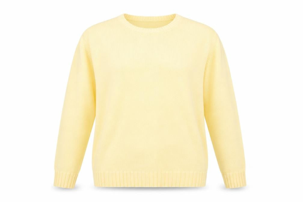 Front view of Isle Women's Yellow Cotton Crew Neck Jumper, size 14-16