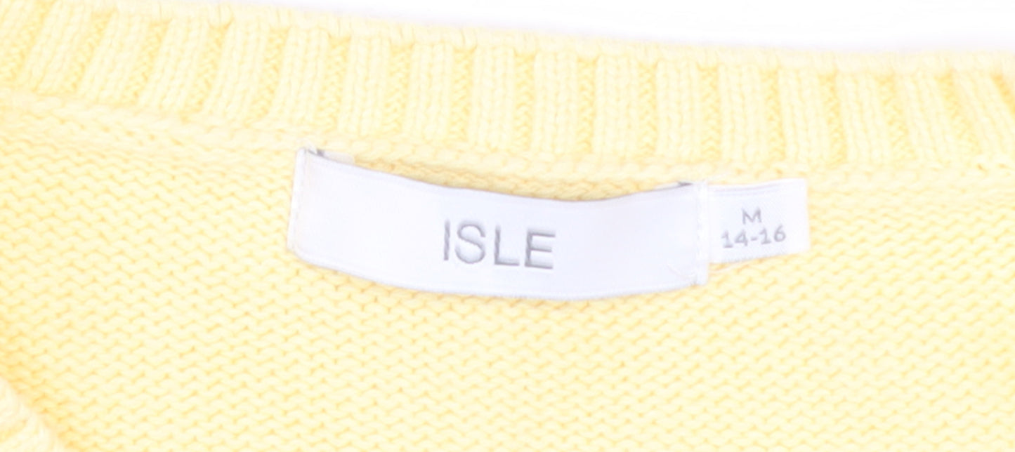 Isle Women's Yellow Cotton Crew Neck Jumper Size 14-16