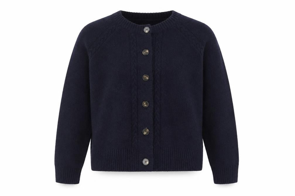 Front view of Laura Ashley Women's Blue Knit Button Cardigan L