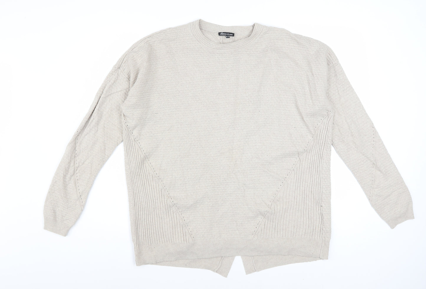 Warehouse Women Beige Wool Blend Crew Neck Long Sleeve Jumper Size 14