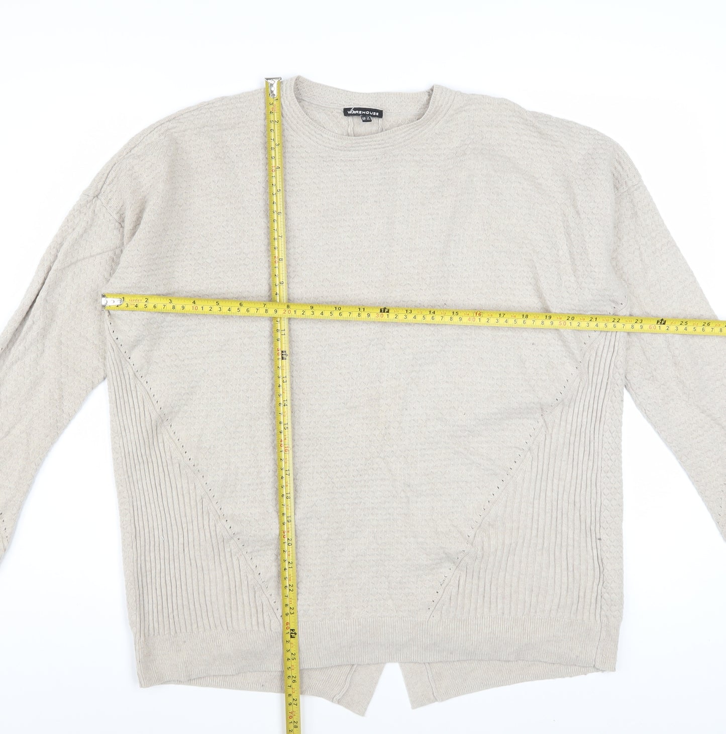 Warehouse Women Beige Wool Blend Crew Neck Long Sleeve Jumper Size 14