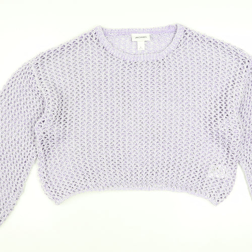 Monki Women Purple Open-Knit Pullover Jumper XL Casual Lightweight