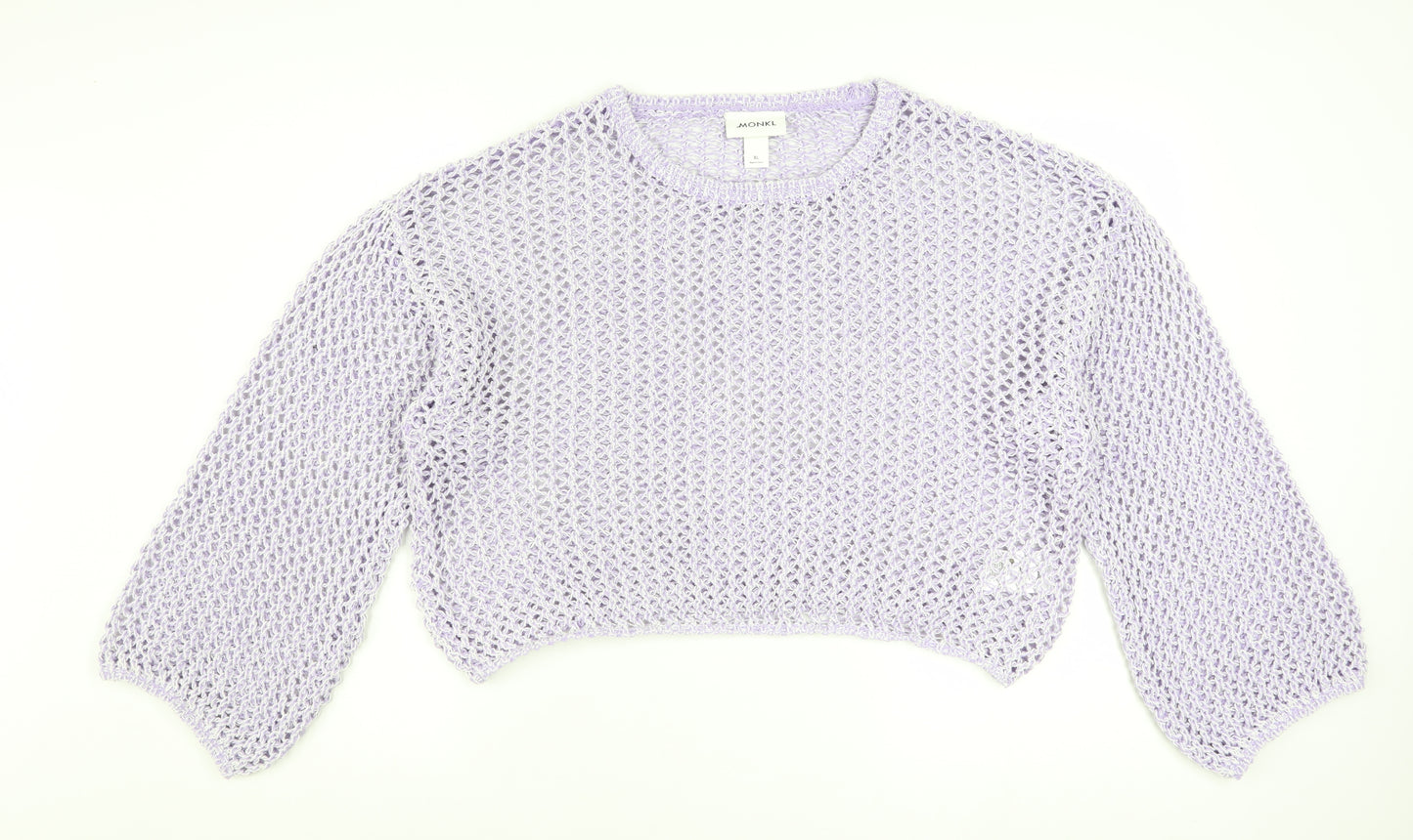 Monki Women Purple Open-Knit Pullover Jumper XL Casual Lightweight
