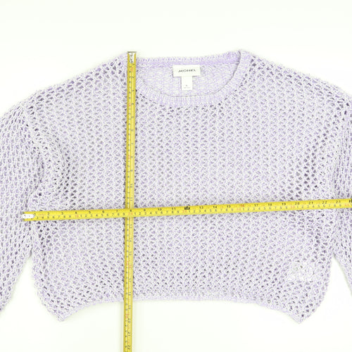 Monki Women Purple Open-Knit Pullover Jumper XL Casual Lightweight