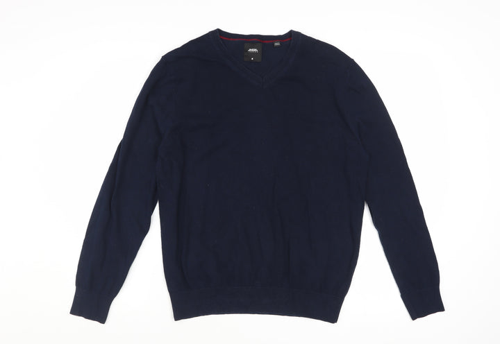 Burton Menswear Men's Blue V-Neck Cotton Pullover Jumper M