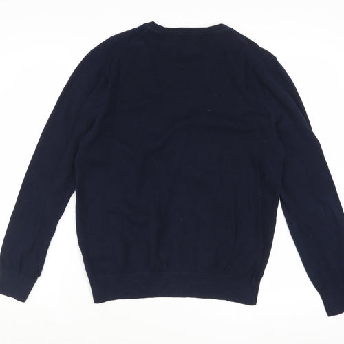 Burton Menswear Men's Blue V-Neck Cotton Pullover Jumper M